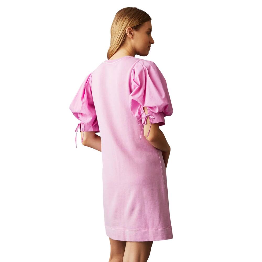 Marie Oliver Petal Pink Shane Dress French Terry Cotton Poplin Puff Sleeve Mini - Picture 10 of 11
